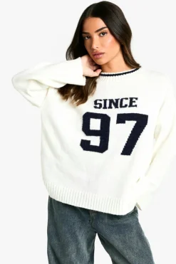 Jumpers*boohoo Petite Since 97 Crew Neck Knit Jumper cream