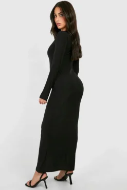 Bodycon Dresses|Maxi Dresses*boohoo Petite Slinky Scoop Neck Long Sleeve Maxi Dress black