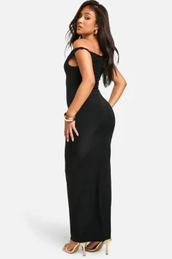 Bodycon Dresses|Maxi Dresses*boohoo Petite Slinky Twist Shoulder Maxi Dress black