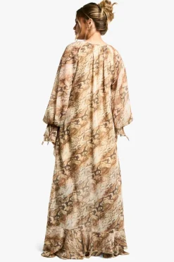 Smock Dresses*boohoo Petite Snake Ruffle Detail Chiffon Maxi Dress natural