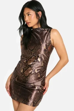 Bodycon Dresses*boohoo Petite Snake Satin Mini Dress black