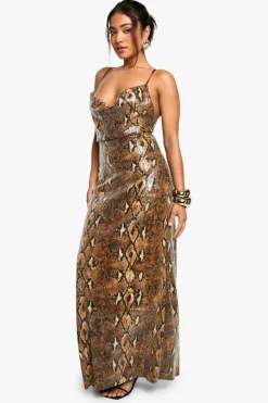 Maxi Dresses|Dresses*boohoo Petite Sequin Cowl Maxi Dress snake