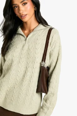 Jumpers*boohoo Petite Soft Cable Funnel Neck Jumper stone