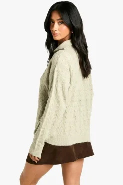 Jumpers*boohoo Petite Soft Cable Funnel Neck Jumper stone