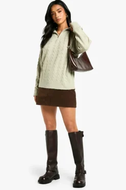 Jumpers*boohoo Petite Soft Cable Funnel Neck Jumper stone
