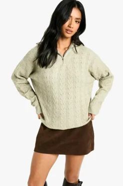 Jumpers*boohoo Petite Soft Cable Funnel Neck Jumper stone