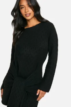 Jumper Dresses|Jumper Dresses*boohoo Petite Soft Cable Oversized Tie Detail Knitted Mini Dress black