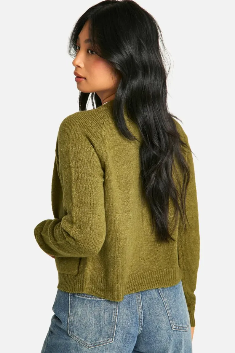 Cardigans*boohoo Petite Soft Knit Boxy Cardigan With Pockets khaki