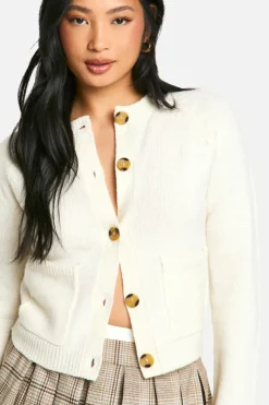 Cardigans|Jumpers & Cardigans*boohoo Petite Soft Knit Boxy Cardigan With Pockets ecru