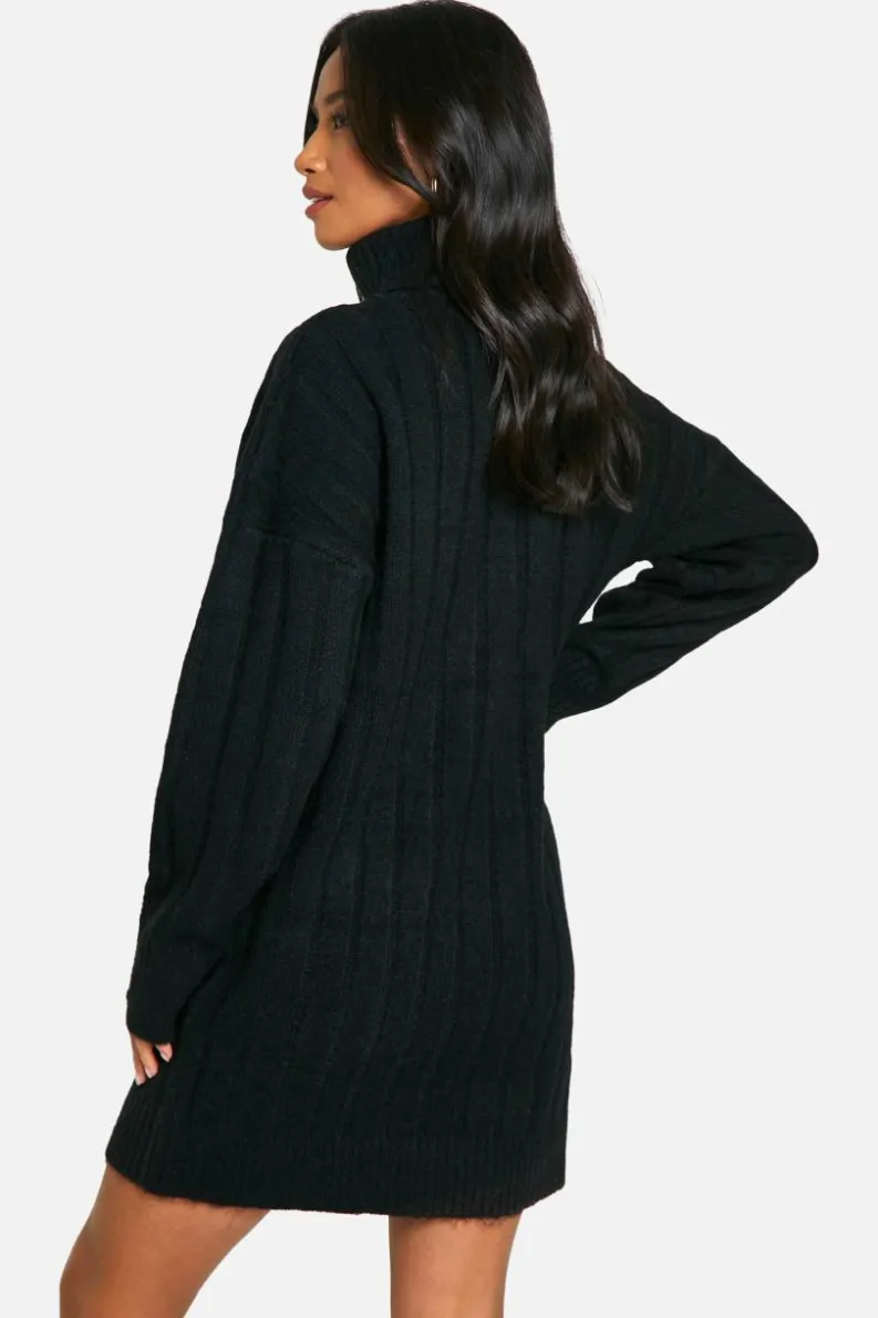 Jumper Dresses|Jumper Dresses*boohoo Petite Soft Rib Roll Neck Jumper Dress black