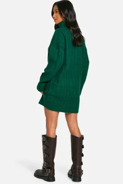 Jumper Dresses|Jumper Dresses*boohoo Petite Soft Rib Roll Neck Jumper Dress bottle