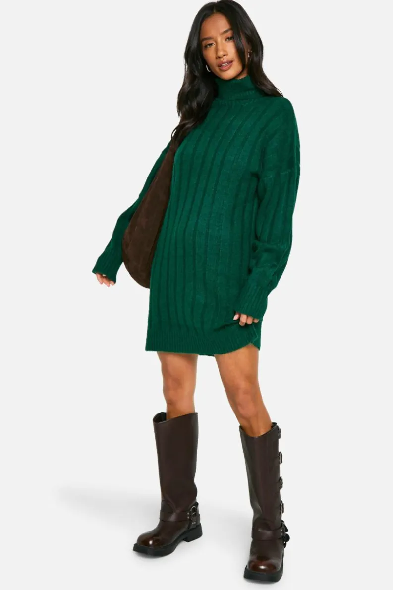 Jumper Dresses|Jumper Dresses*boohoo Petite Soft Rib Roll Neck Jumper Dress bottle