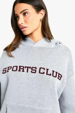 Jumpers|Knitwear*boohoo Petite Sports Club Knitted Hoodie grey