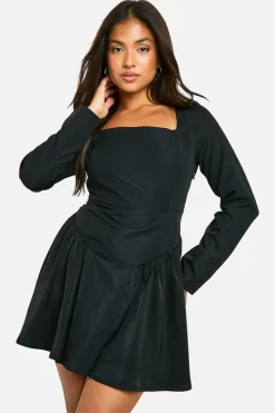 Skater Dresses*boohoo Petite Square Neck Drop Waist Skater Dress black