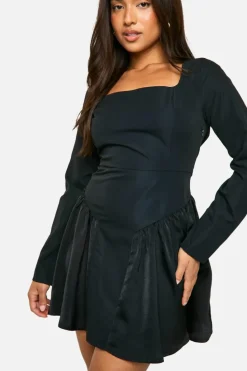Skater Dresses*boohoo Petite Square Neck Drop Waist Skater Dress black