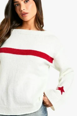 Jumpers*boohoo Petite Star And Stripe Knit Jumper cream