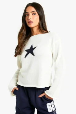 Jumpers|Jumpers & Cardigans*boohoo Petite Star Roll Neck Knit Jumper cream