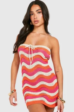 Jumper Dresses|Jumper Dresses*boohoo Petite Stripe Knit Bandeau Mini Dress pink