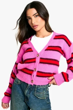Cardigans*boohoo Petite Stripe Knitted Cardigan pink