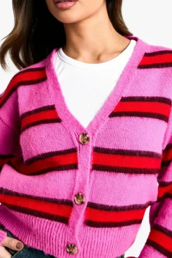 Cardigans*boohoo Petite Stripe Knitted Cardigan pink