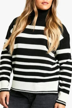 Jumpers*boohoo Petite Stripe Roll Neck Jumper black