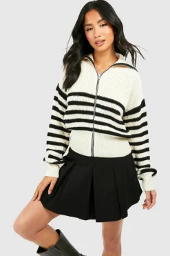 Cardigans*boohoo Petite Stripe Zip Through Cardigan black