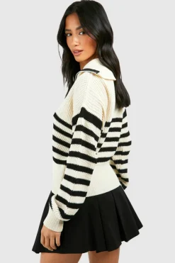Cardigans*boohoo Petite Stripe Zip Through Cardigan black