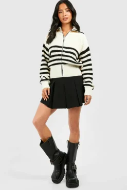 Cardigans*boohoo Petite Stripe Zip Through Cardigan black