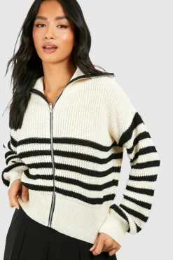 Cardigans*boohoo Petite Stripe Zip Through Cardigan black