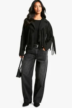 Up To 80% Off Winter Warmers|Coats & Jackets*boohoo Petite Suede Look Fringe Jacket black