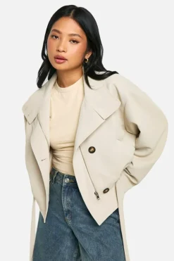 Up To 80% Off Winter Warmers|Trench Coats*boohoo Petite Synched Waist Short Trench Coat stone
