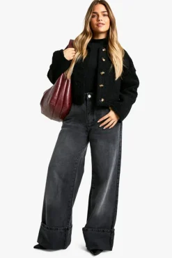 Up To 80% Off Winter Warmers|Teddy Jackets*boohoo Petite Teddy Detail Wool Look Jacket black