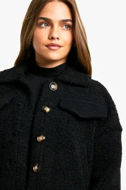 Up To 80% Off Winter Warmers|Teddy Jackets*boohoo Petite Teddy Detail Wool Look Jacket black