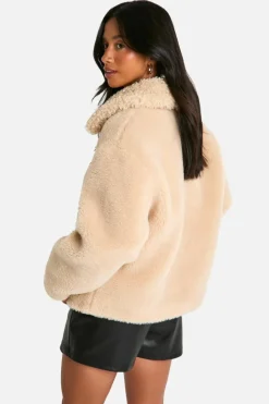 Up To 80% Off Winter Warmers|Teddy Jackets*boohoo Petite Teddy Mixed Faux Fur Aviator sand