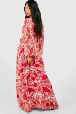 Skater Dresses*boohoo Petite Tile Print Ring Detail Cut Out Maxi Dress rust