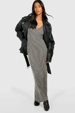 Bodycon Dresses*boohoo Petite Tonal Rib Notch Neck Column Maxi Dress natural