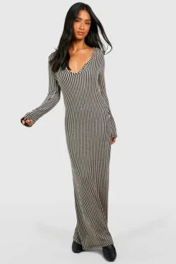 Bodycon Dresses*boohoo Petite Tonal Rib Notch Neck Column Maxi Dress natural