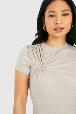 T-Shirt Dresses|Shirt Dresses*boohoo Petite Twist Detail Tshirt Dress oatmeal