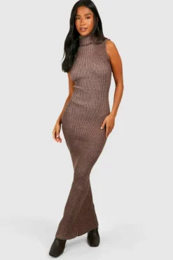 Jumper Dresses|Jumper Dresses*boohoo Petite Two Tone Knitted Maxi Dress brown
