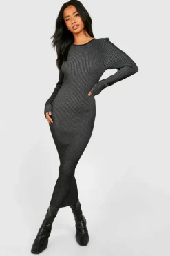 Jumper Dresses|Jumper Dresses*boohoo Petite Two Tone Rib Maxi Dress black