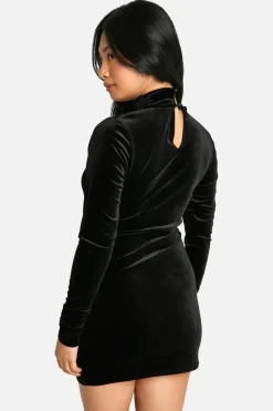 Wrap Dresses*boohoo Petite Velvet High Neck Wrap Detail Mini Dress black