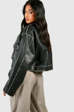 Up To 80% Off Winter Warmers|Coats & Jackets*boohoo Petite Vintage Look Faux Leather Pocket Detail Jacket black