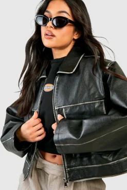 Up To 80% Off Winter Warmers|Coats & Jackets*boohoo Petite Vintage Look Faux Leather Pocket Detail Jacket black
