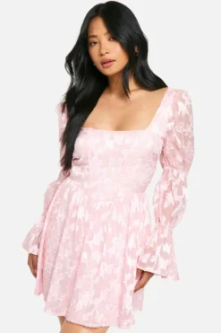 Skater Dresses*boohoo Petite Volume Sleeve Burnout Skater Dress blush