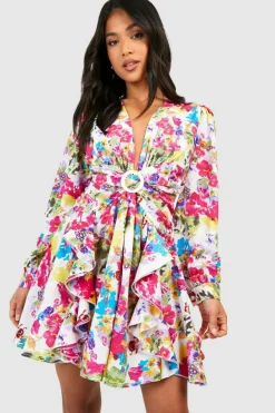 Wrap Dresses*boohoo Petite Wrap Cut Out Ruffle Skater Dress white