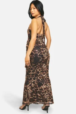 Wrap Dresses*boohoo Petite Wrap Print Halter Neck Maxi Dress leopard