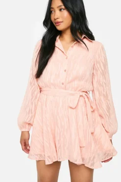 Skater Dresses*boohoo Petite Zebra Burnout Belted Skater Dresses blush
