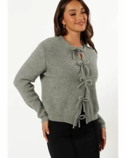 Cardigans*Azura Exchange Philippine Gray Ribbed Knit Bow Front Buttoned Cardigan Multi