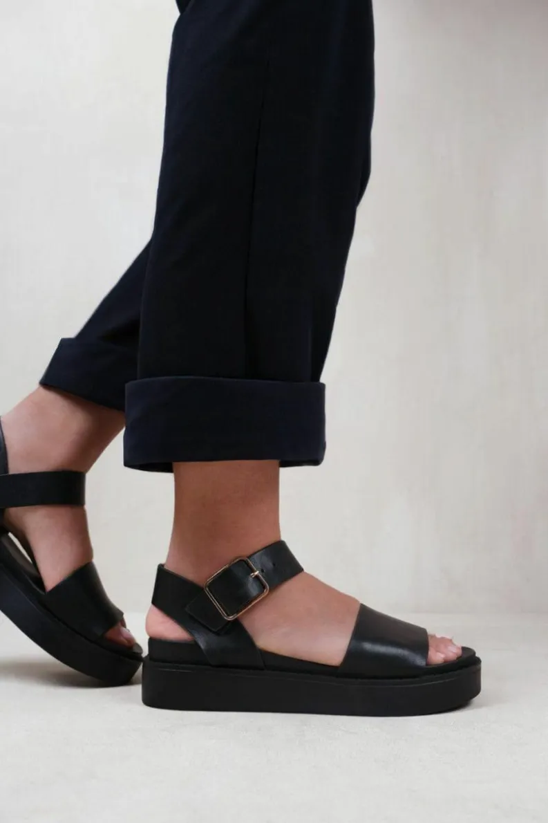Sandals*Where's That From Phoenix' Wide Fit Classic Flat Sandals With Strap And Buckle Detail Black