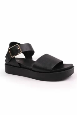 Sandals*Where's That From Phoenix' Wide Fit Classic Flat Sandals With Strap And Buckle Detail Black